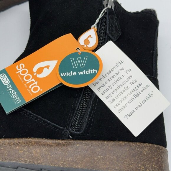 Sporto Womens Suede Bootie Shoes Black w Faux Fur Toggle Accent Side Zip Cork 9W - Picture 9 of 10